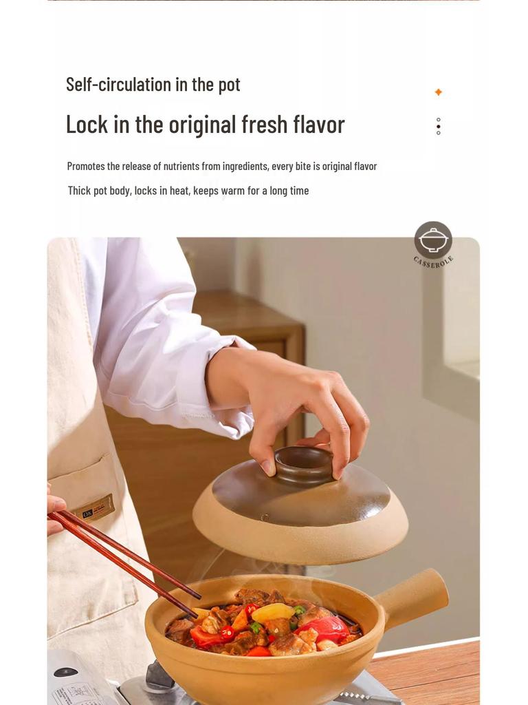 Unglazed, High-temperature, Single-handle Clay Pot for Claypot Rice; Dry-heat Resistant, Perfect for Home or Commercial Use.