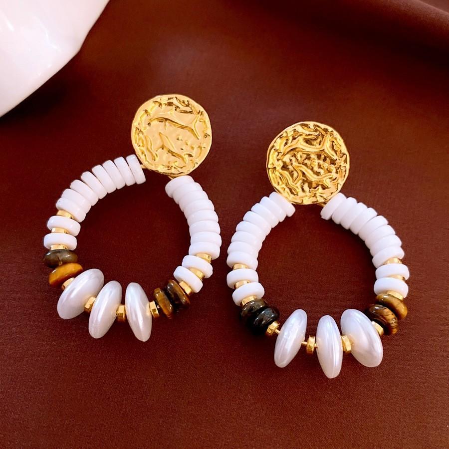 Silver Needle Diamond Oval Pendant Fringed Earrings Medieval Vintage Court Style Stud Earrings Light Luxury Retro Earrings