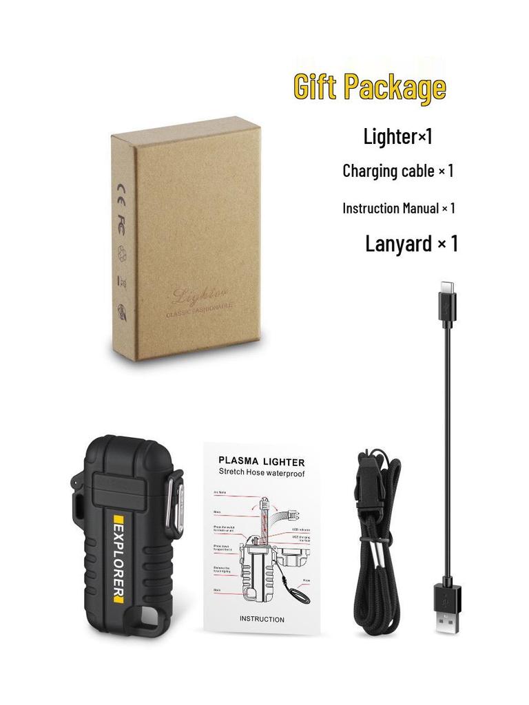Outdoor Camping Waterproof Windproof Type-C Rechargeable Lanyard Lighter F37
