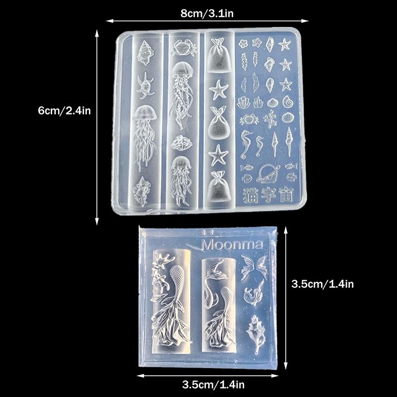 

Ocean-themed(Jellyfish,Shell,Fish Tail),3D Silicone Nail Art Molds,DIY Nail Design Transparent Manicure Template