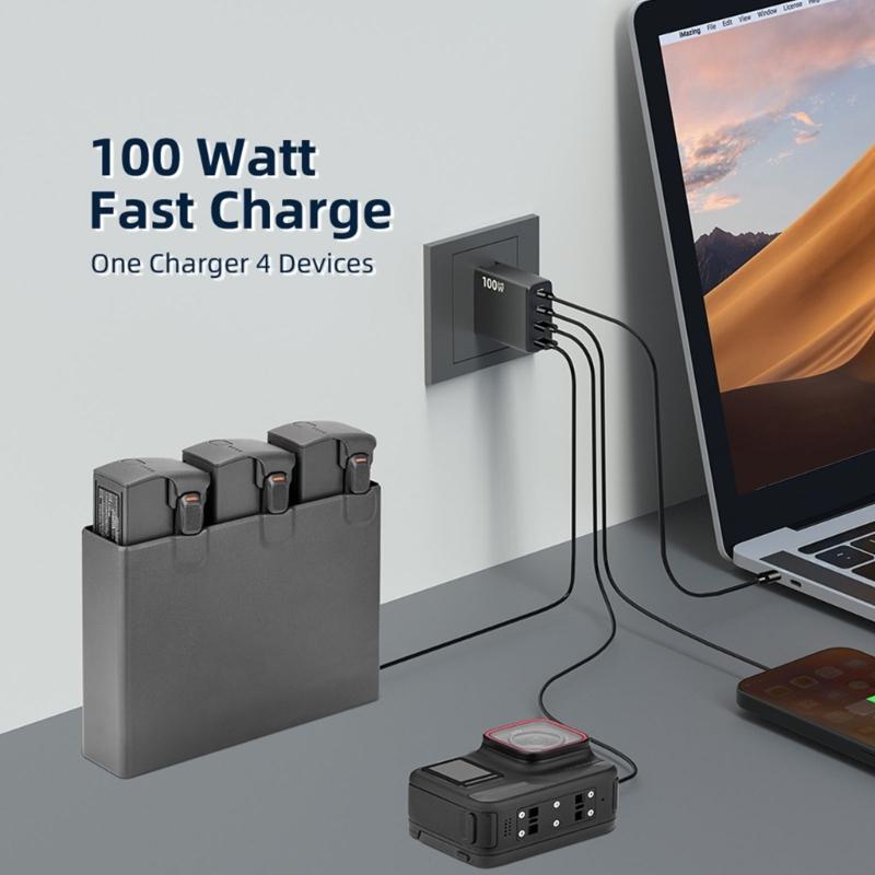 Multiple Port 100W  Fast Charging with 4 Outputs USB C Power Adapter for Laptops, Tablets, and Phones