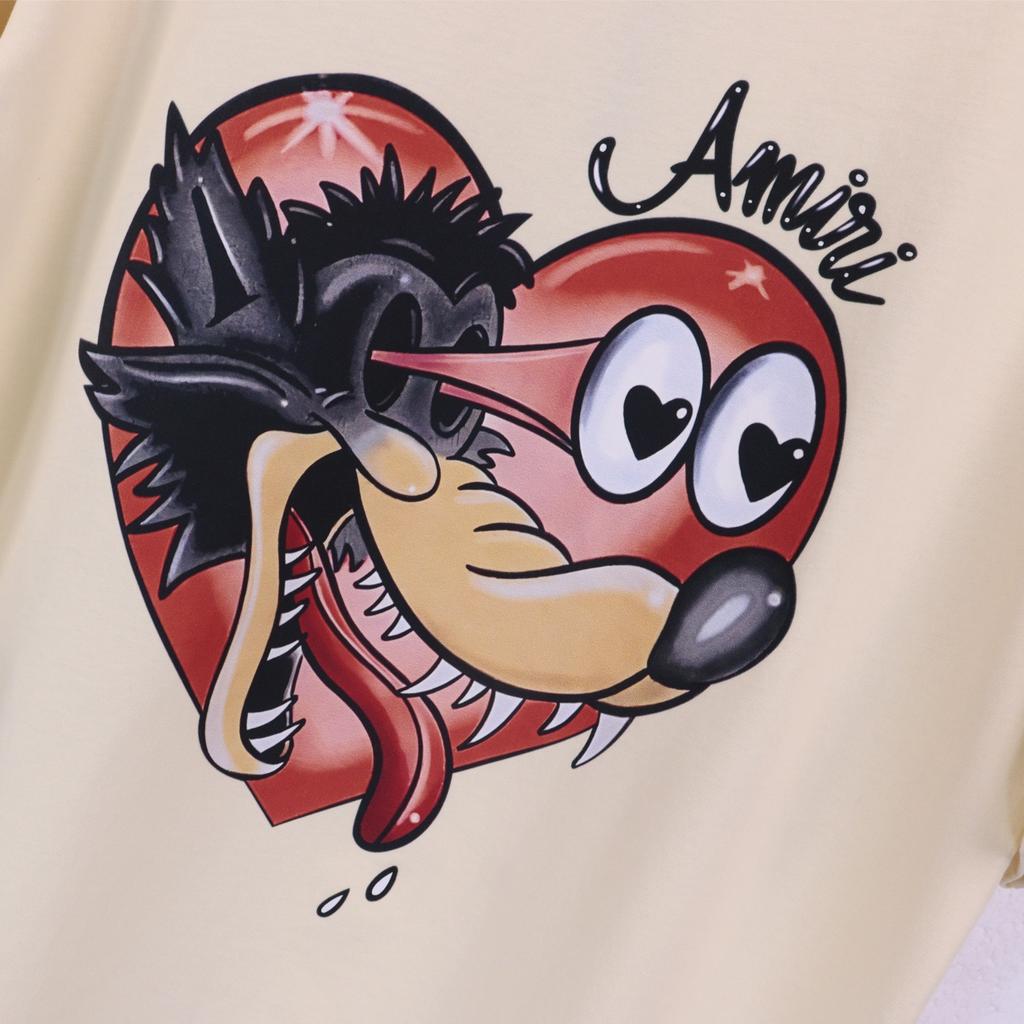 2025 Léto Nové AMIRI Beznadějný Romantik Prané Vodou Sprej Barva Pánské a Dámské Volné Vysoce Kvalitní Bavlna Nadměrná Velikost Tričko