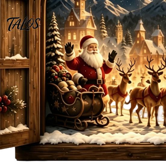 LED Christmas Snow Scene Santa Claus Window Light, 3D Lighted Wall Decor, Warm Reindeer Snowy Light Village Scene, USB Powered Holiday Decoration for
