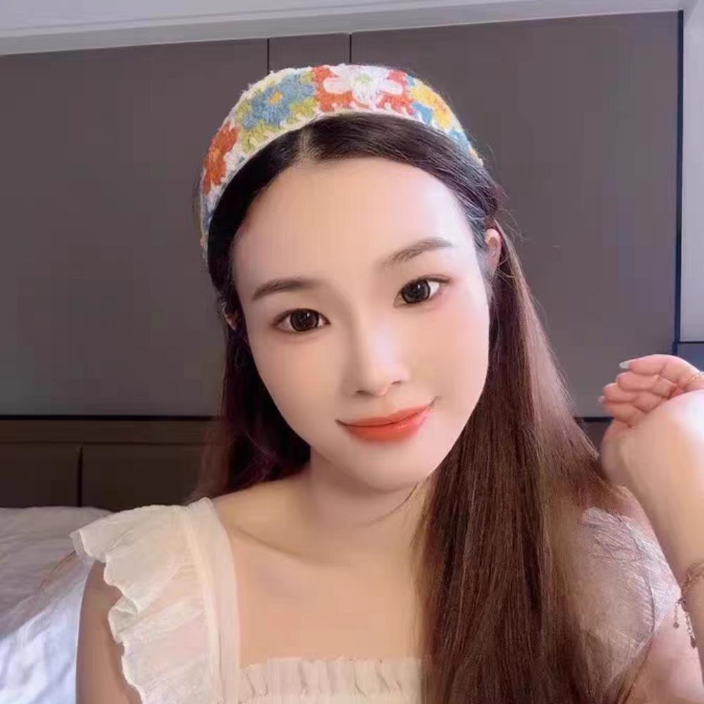 Hollow Out Embroidered Crochet Headband Colorful Wide Edge Headband Floral Knitted Hairband Gift