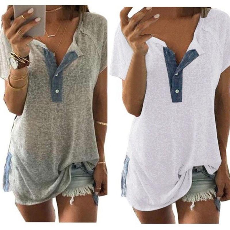Elegante Blusa Casual para Mujer de Manga Corta Holgada con Detalle de Botón