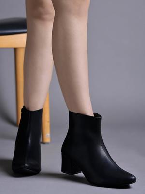 Shoetopia Womens  Chunky Heel Short Booties with Non-Slip Sole, Comfortable Trendy Ankle Boots | Soft Cushioned Sole | Casual, Party & Winter Wear