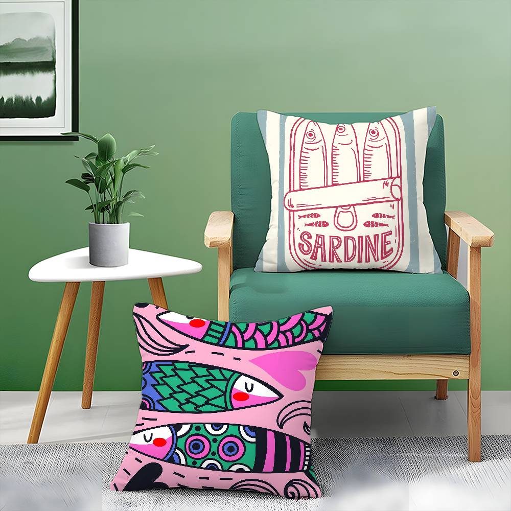Colorful Sardine-S Fantasy Patterns Pillow Case Anti-dustmite Pillowcase Invisible Zipper Silky Short Plush Sofa Cushion Cover