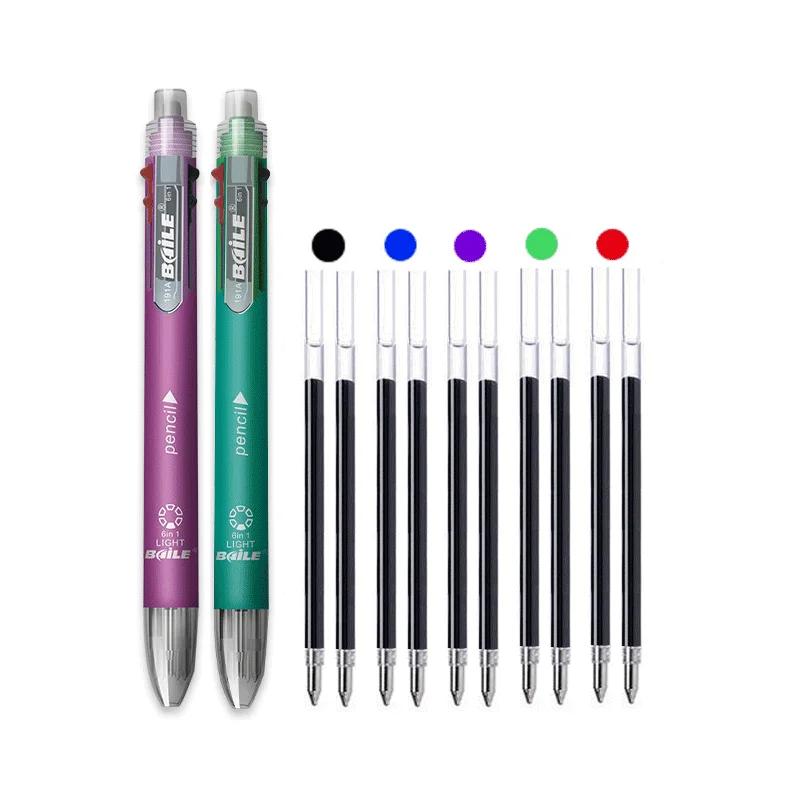 

6 in 1 MultiColor Pen Ballpoint Pen Set Retractable 5 Colors and Mechanical Pencil in One Pen Multifunction Pen Stationery 12Pcs Value set C
