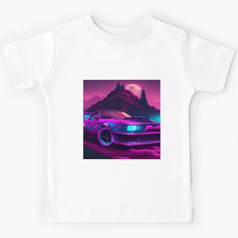 Colorful Retrowave Muscle Car Landscape Digital Painting Kids T-Shirt 140
