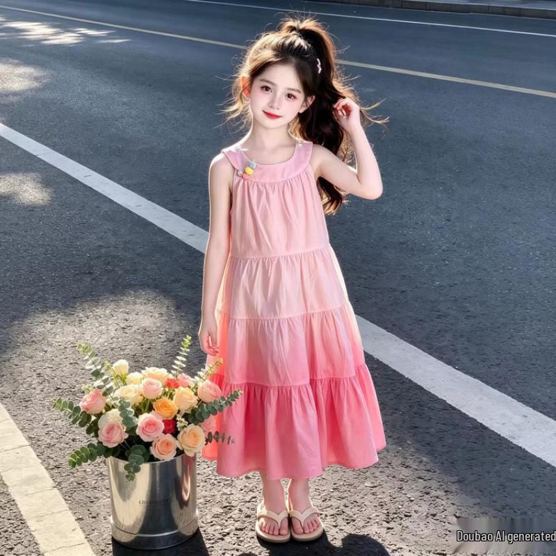 Mädchen Sommer-Strandkleid mit Farbverlauf und Neckholder, ärmellos