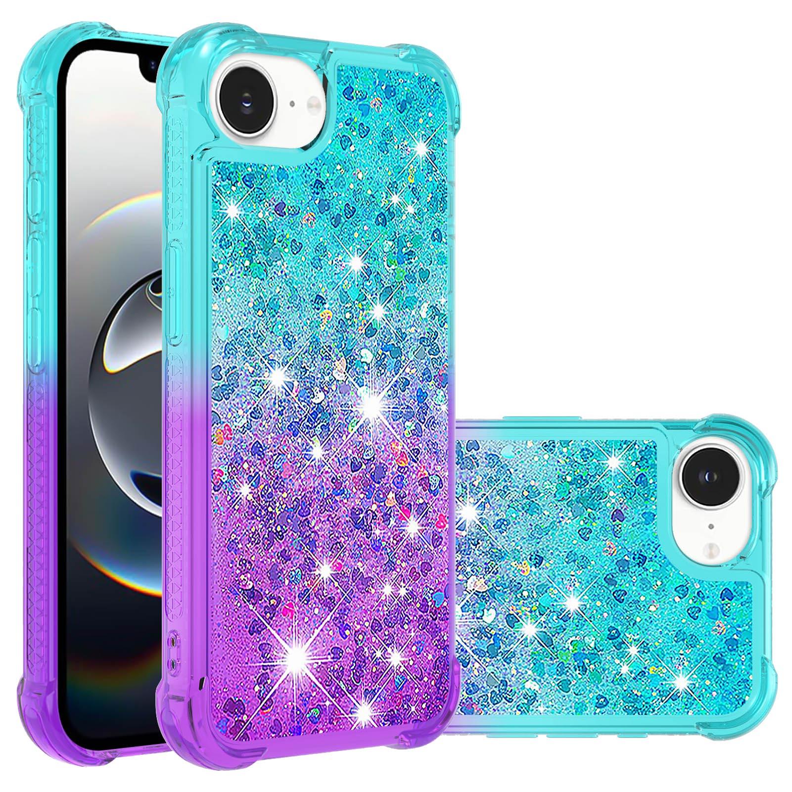 

For iPhone 16e TPU Case Gradient Quicksand Phone Back Cover Sky Blue+Purple