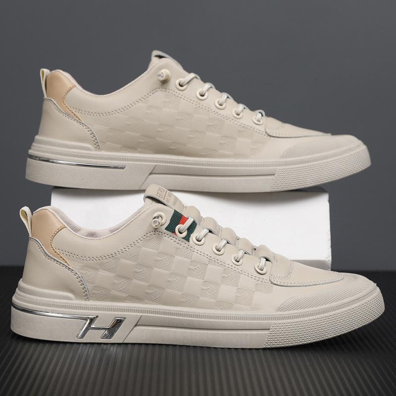 

Four Seasons Men s Shoes New Men s Little White Shoes Breathable Casual Trendy Shoes Trend Lace-Free Versatile Shoes 39