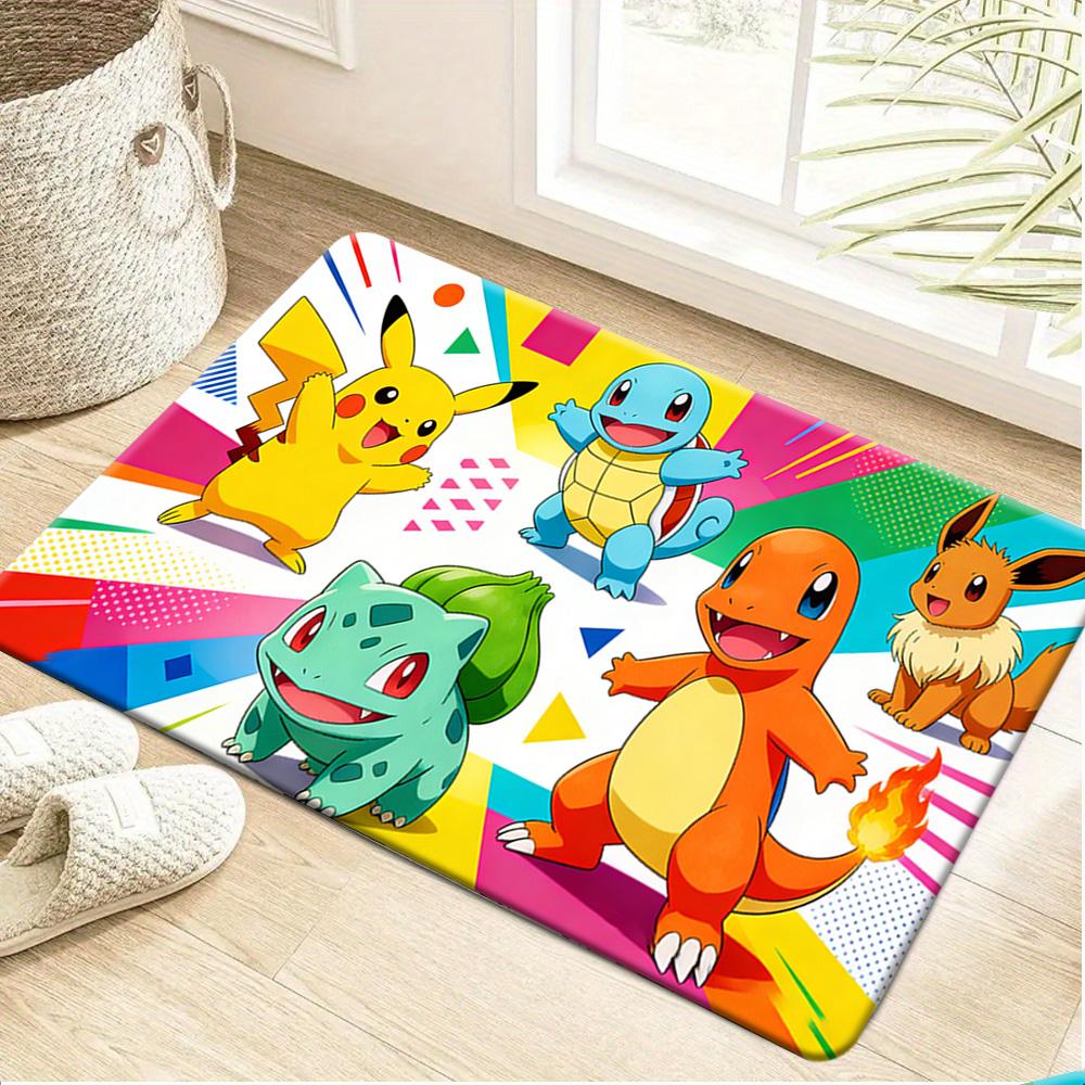 Ash Ketchum Pixel Art with Pokeball Print Doormat Non-Slip Absorbent Floor Mat for Indoor Entrance Home Decor