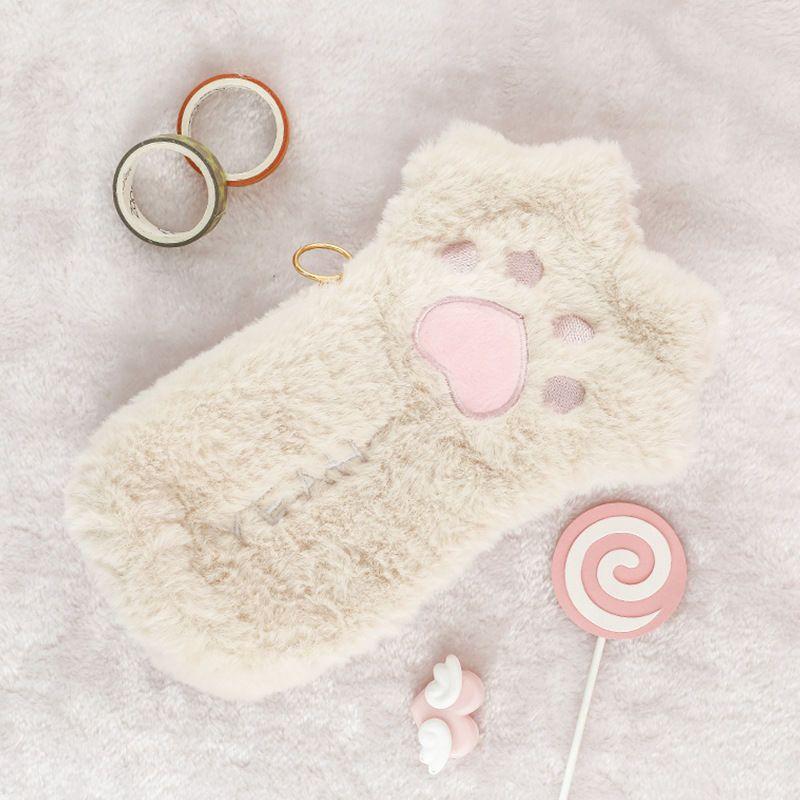 

Милая сумка для ручек в виде кошачьих когтей, студенческая сумка для канцелярских принадлежностей, милая плюшевая сумка в виде кошачьих когтей бежевый