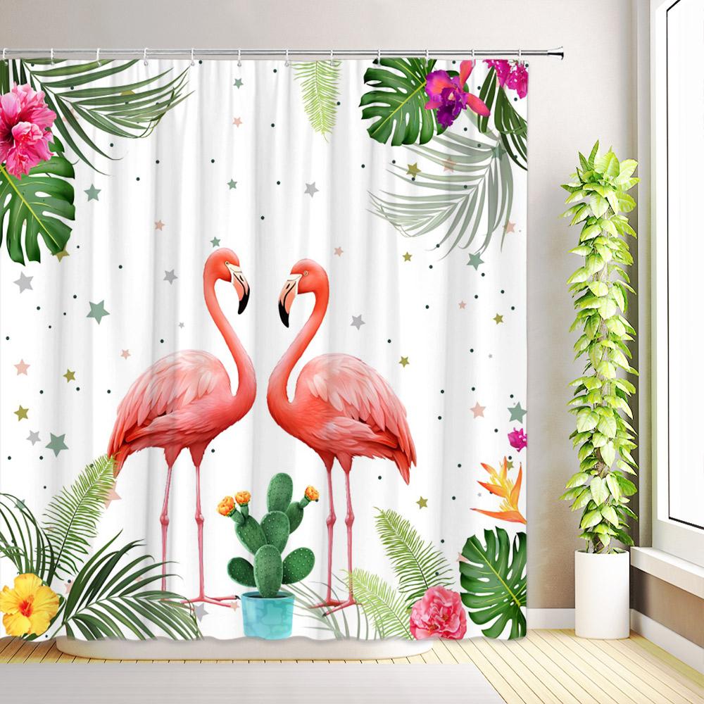Tropical Palm Tree Travel Camping Car Shower Curtains Summer Ocean Surfboard Beach Camper RV Flamingo Bathroom Decor with Hooks