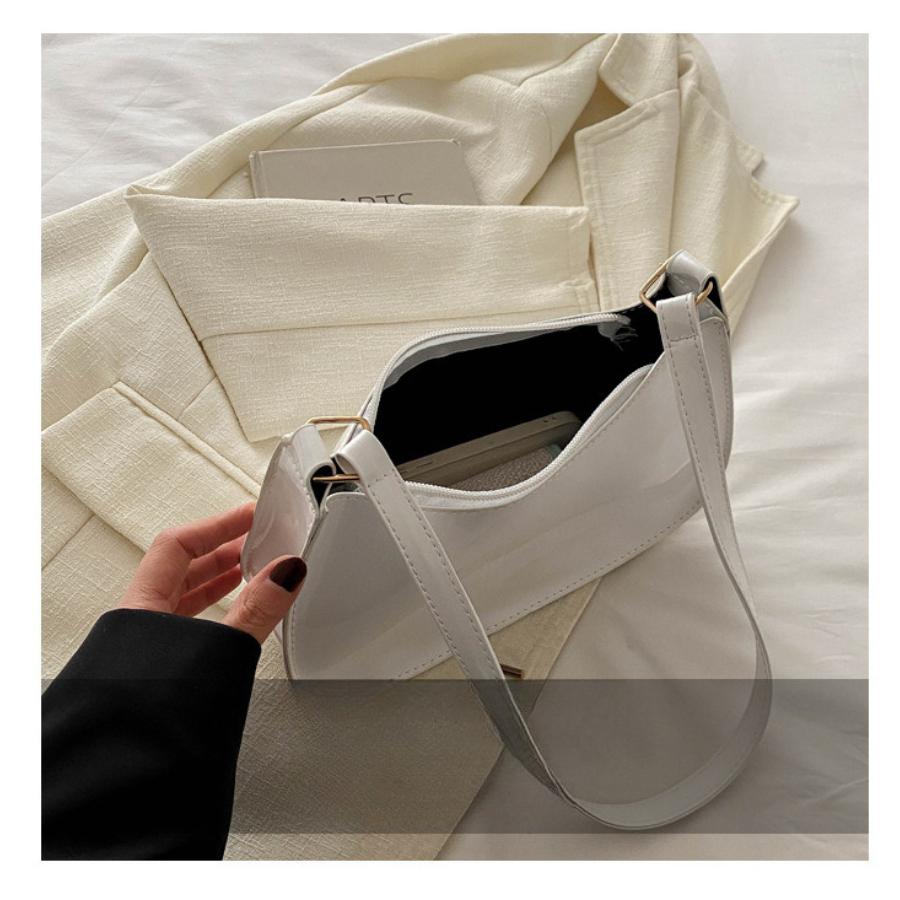 Neue Koreanische Stil Einfarbige Kunstleder Schultertasche für Damen Modische Crossbody Tasche Kleine Halbmond Clutch
