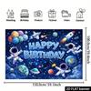 Outer Space Happy Birthday Backdrop, Astronauts and Planets for Kids Space Themed Birthday Party