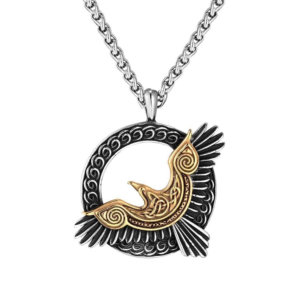 Gold Silver Eagle Crow Raven Nordic Odin Viking Amulet Necklaces Pendant Chain Unisex Men Women Protect Talisman Health Lucky Jewelry