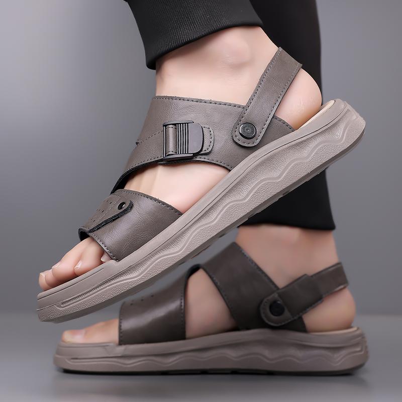 New Outdoor Leather Sandals Non-slip Beach Flats Dual-Purpose Male Slippers Travel Open-toe Half Drag Mens Summer Shoes
