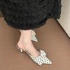 2025 Viral Pointed Thin Heel Bow Knot Backless Slip-On Mule Slippers Women Block Heels Lazy Half Slides