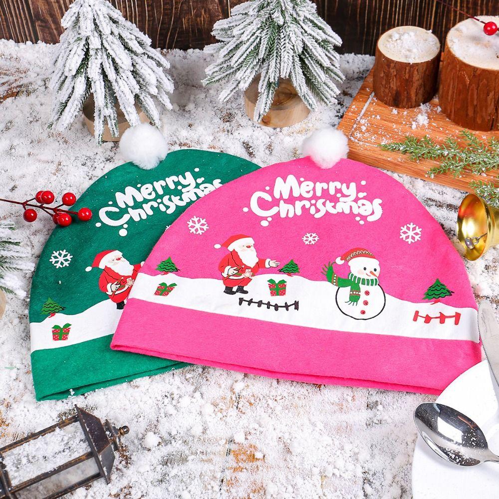 2pcs/set Cartoon Christmas Car Seat Cover Snowman Car Chair Christmas Hat  New Year
