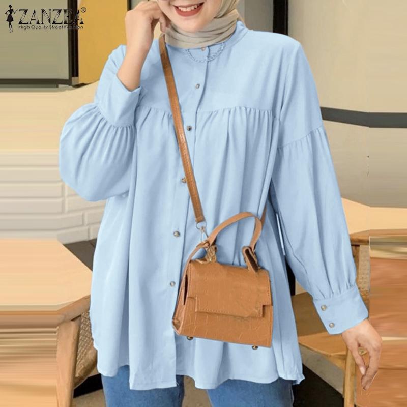 

ZANZEA Женские свободные повседневные блузки с круглым вырезом и длинными рукавами