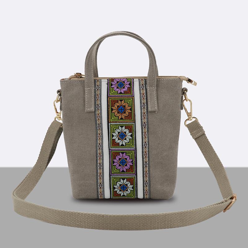 Ethnische Stil Stickerei Messenger Bag Damen Canvas Tasche kleine Handtasche