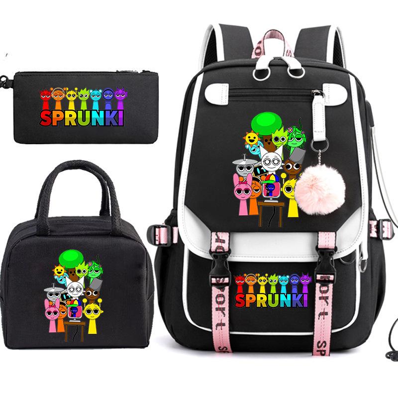 Large Capacity Schoolbag with Shoulder Strap; Student Three-piece Pencil Case Set