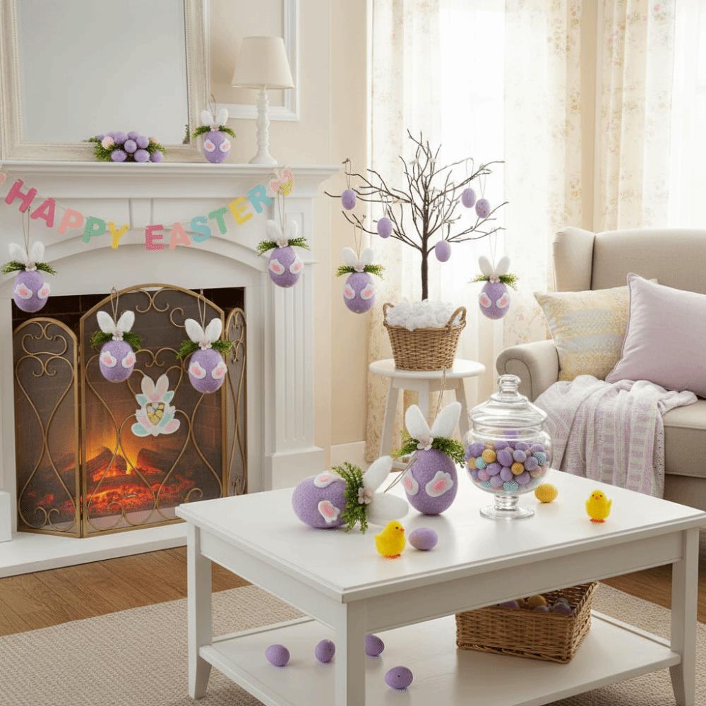 Flower Dot Foam Easter Eggs Rabbit Design with Rope Easter Eggs Gift Colorful Decorative Hanging Flower Egg Venue Layout