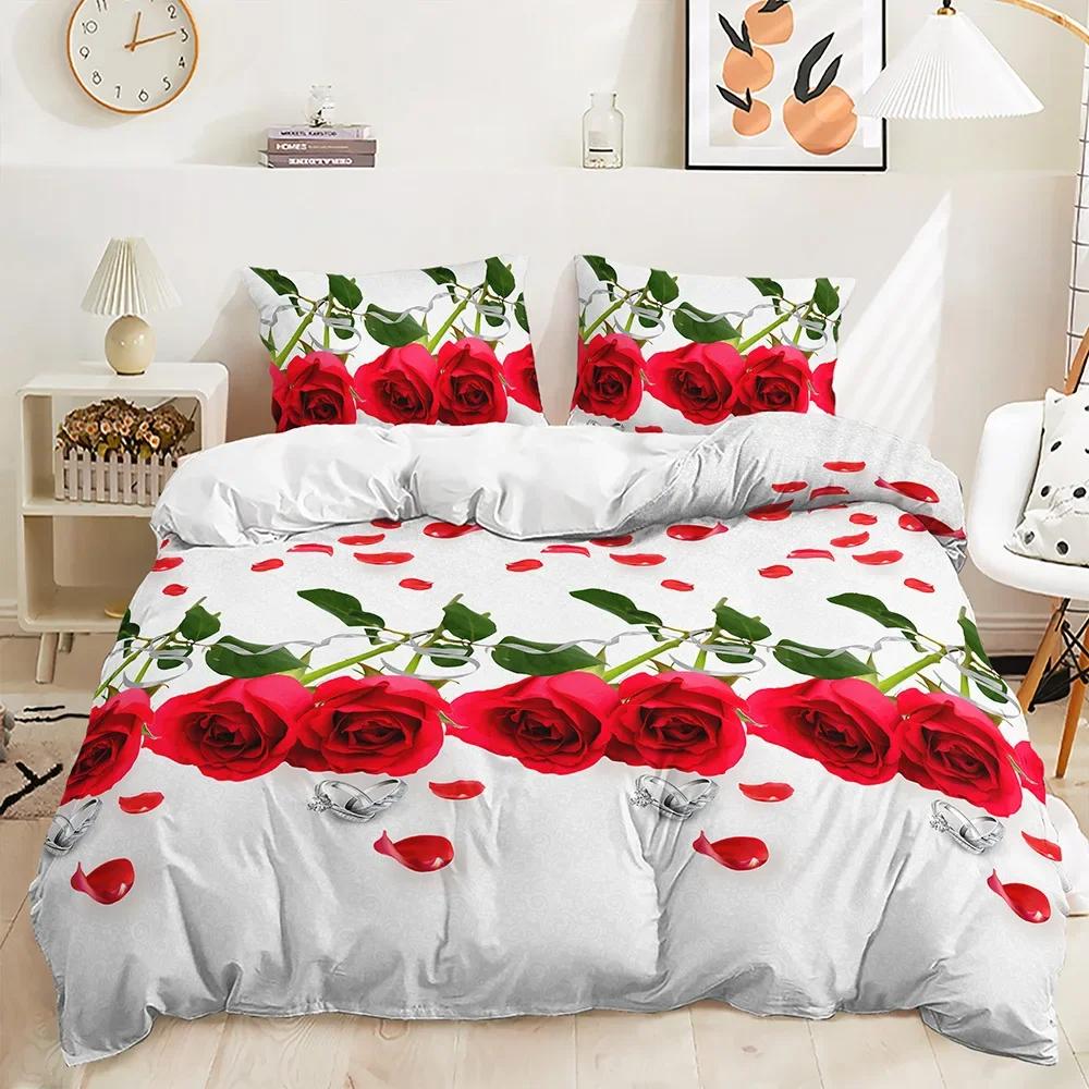 Comforter Rose Floral Romantic Flowers Bedding Set Butterfly Comforter Twin Queen For Valentine'S Day Wedding Room Decor