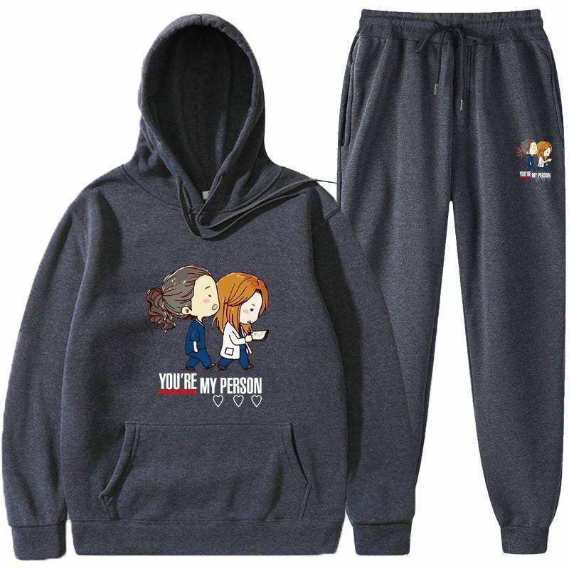Men Women Hoodie Sweatpants Set Fleece Lined Tracksuit Casual Sportswear Winter
