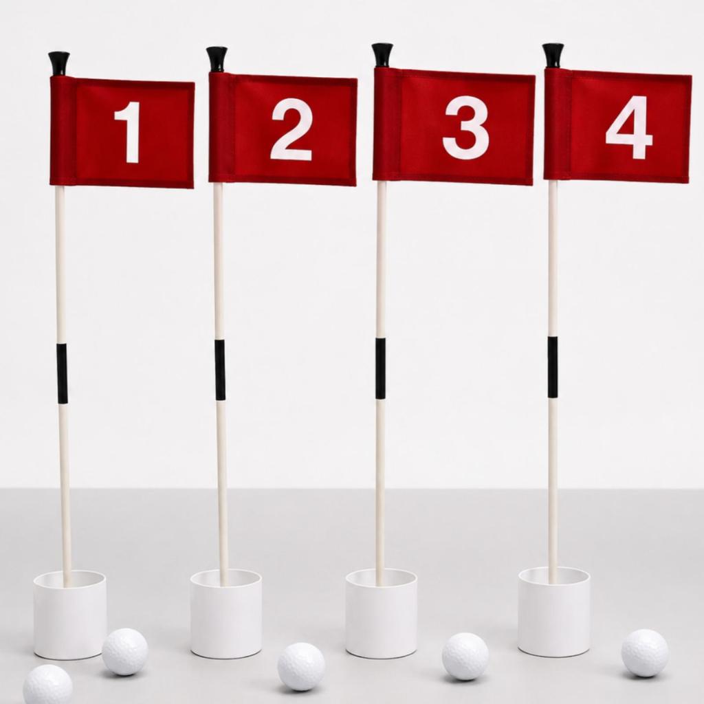 4 Pieces Practice Flagstick with Cup Numbered Golf Fiberglass