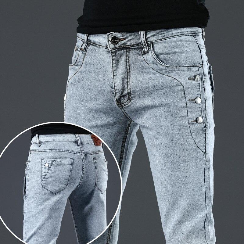 

Men Jeans Pants Lace Up Denim Trousers Black Pants Skinny Slim Hip Hop Sportswear Elastic Waist Male Trousers 28