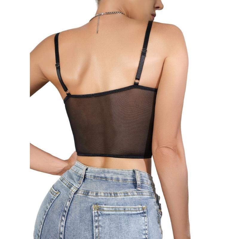 Vintage Lace Boned Corset Top - Semi-Sheer V-Neck Tight Lacing Bodicering Hand Washable Elegant Bustier