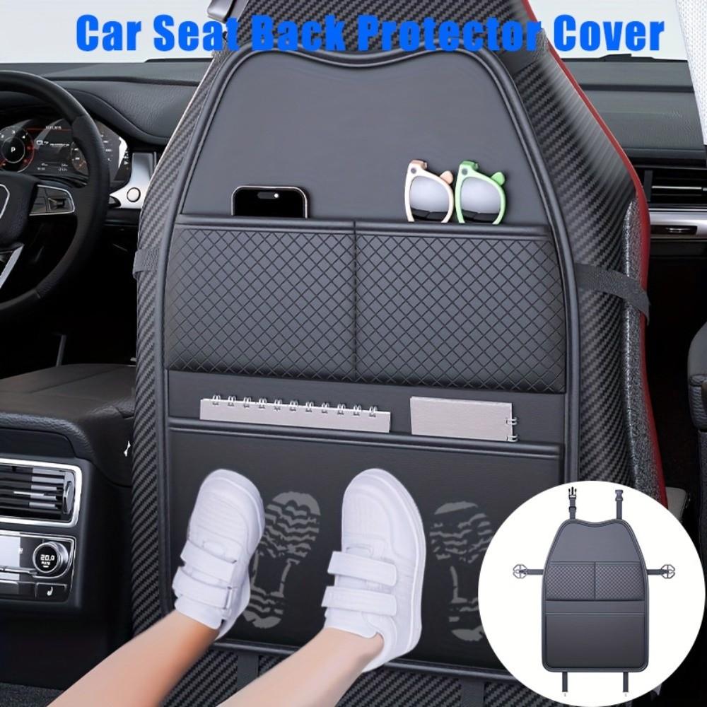 PU Car Seat Kick Proof Pad with Pockets Auto Seat Back Storage Bag  for Most Vehicles