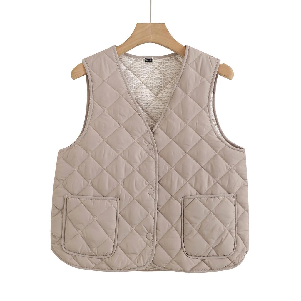 Crew neck quilted warm windproof vest down cotton vest cotton top warm jacket new autumn and winter