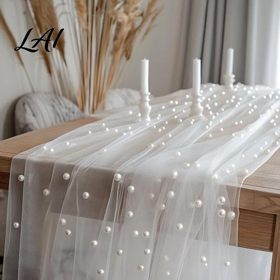 Versatile Table Runner for Holidays Faux Pearl Runner Sheer Tulle Washable Dining Room Elegant Overlay Weddings Holiday Parties Dreamy Decor