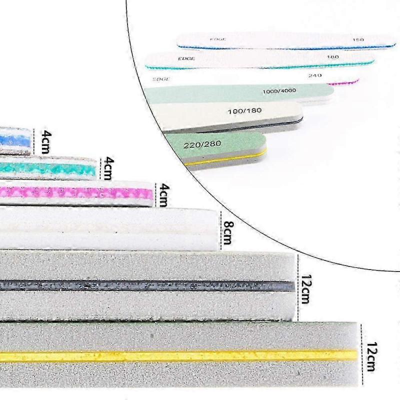 Set of 6 Mixed Double-Sided Nail Files - Buffing & Polishing EVA Strip Nail File Kit for Professional & At-Home Nail Care