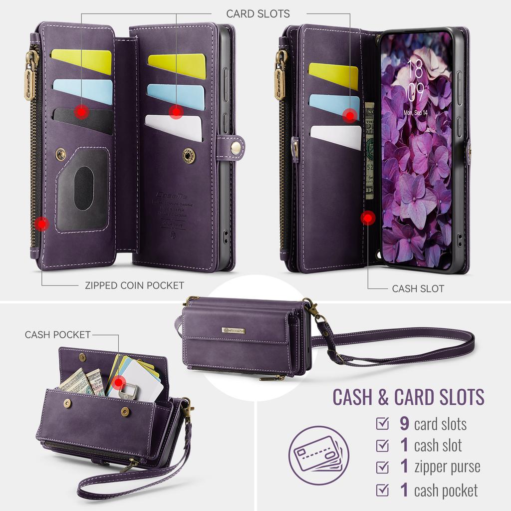 For Samsung Galaxy S20 4G/Galaxy S20 5G Case CASEME C39 RFID Blocking Zipper Wallet Stand Leather Cover with Strap