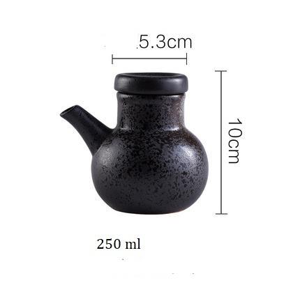 Japanischer Stil Keramik Retro Schwarzer Sojasaucen-Topf Kleiner Essigtopf mit Deckel Saucen-Gefäß Flasche Tafelgeschirr