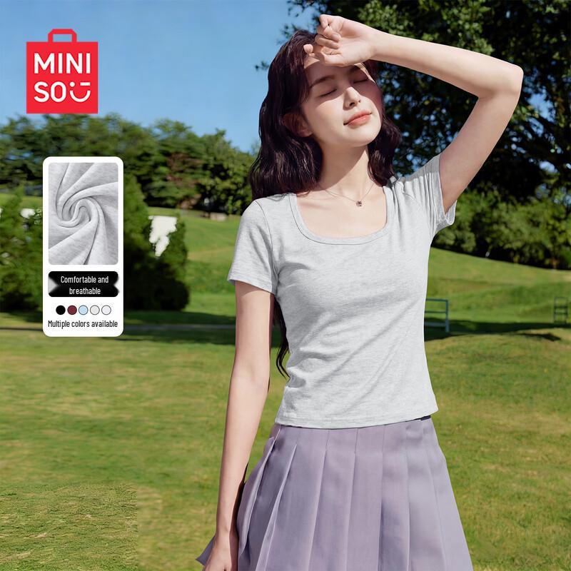 MINISO Women s Square Neck Short Sleeve T-Shirt M