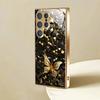 Gold-plated tempered glass phone case  compatible Galaxy S26 S25 S24 S23 S22 Ultra Plus. Elegant black gold design.