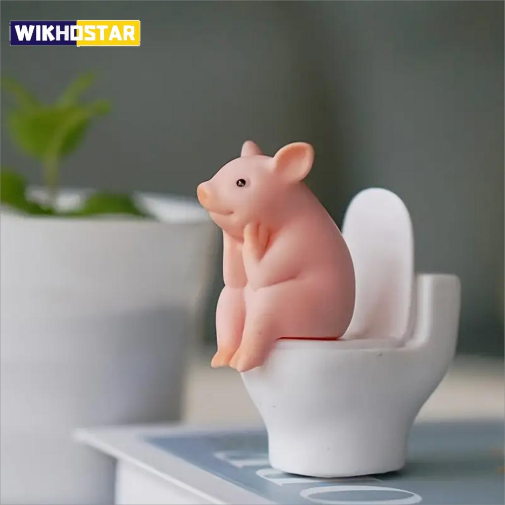 Adorable Pink Pig on Toilet Figurine - Whimsical PVC Decor for Home, Office, & Car | Ideal Gift for Friends | Versatile Indoor