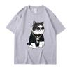 Summer Round Neck Cartoon Cute Big Boss Cat Printed Top Fashionable Casual Pure Cotton Short Sleeved Men's and Women's Unisex T-shirts