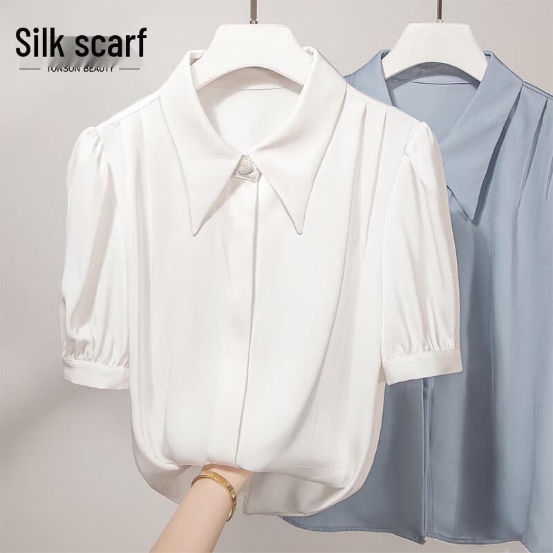 Women s Short Sleeve Turn-Down Collar Commuter Blouse XL