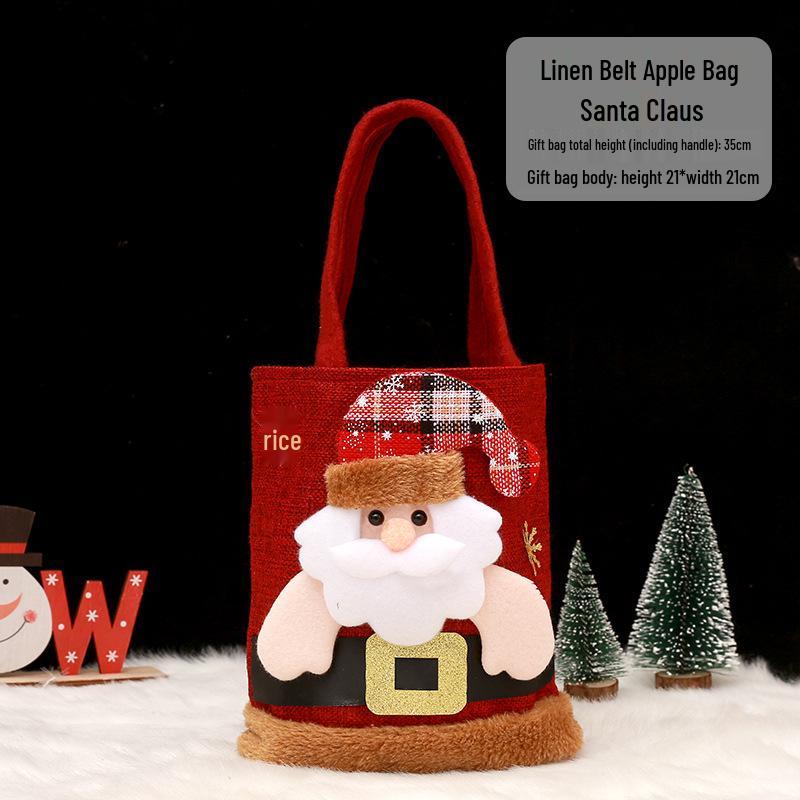 Cross-border Christmas Flannel Apple Drawstring Gift Bag with Bow - Cartoon Candy Bag for Kids