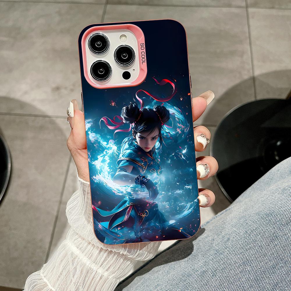 

Street Fighter Chunli Phone Case for iPhone 17 16 15 14 13 12 11 X XR XS 8 7 Air Pro Max Plus Translucent Pink Colorful Cover iPhone 14 Plus