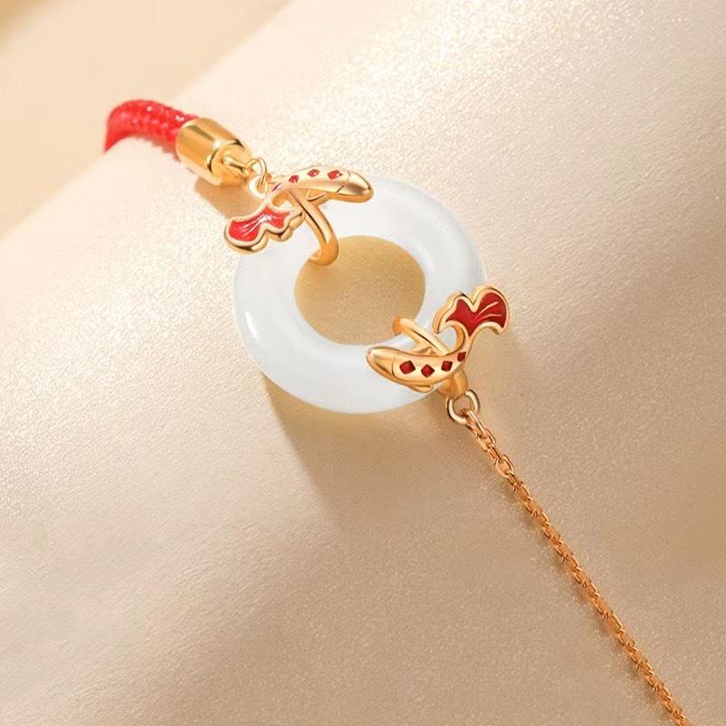 Good Luck Koi Red Rope Bracelet Women's National Style New Chinese Temperament Natal Transfer Safety Buckle Bracelet