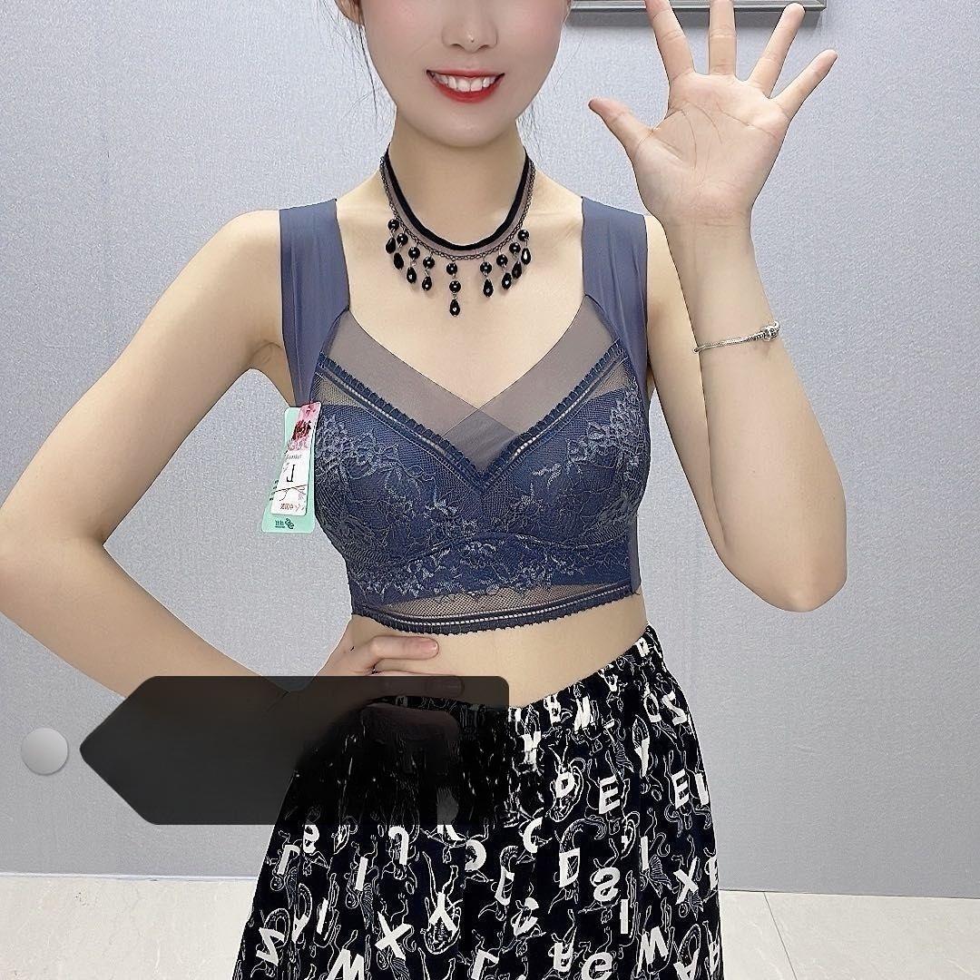 

Бюстгальтер с кружевной спинкой, без стальных колец и следов на верхней и нижней части груди, фиксированный и обернутый в женское нижнее белье в стиле жилета 6XL синий