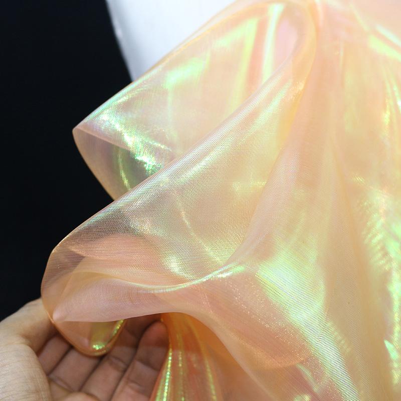 Colorful Organza Bright Silk Mesh Fabric Encryption Fantasy Laser Glass Yarn Fabric DIY Stage Performance Costumes Wedding Decor